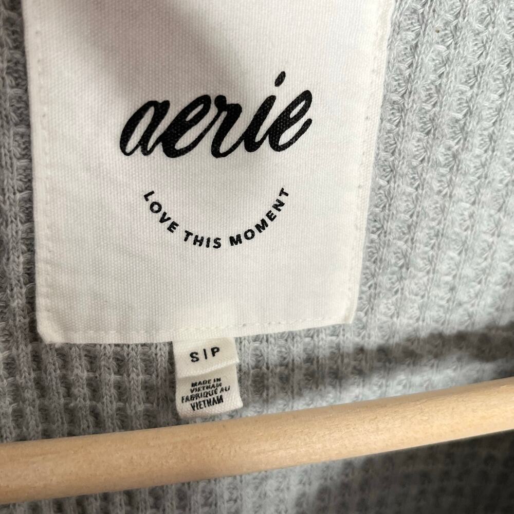 Aerie Lumberjane Waffle Knit Cardigan Sweater Womens Small Gray Button Up - Picture 6 of 9